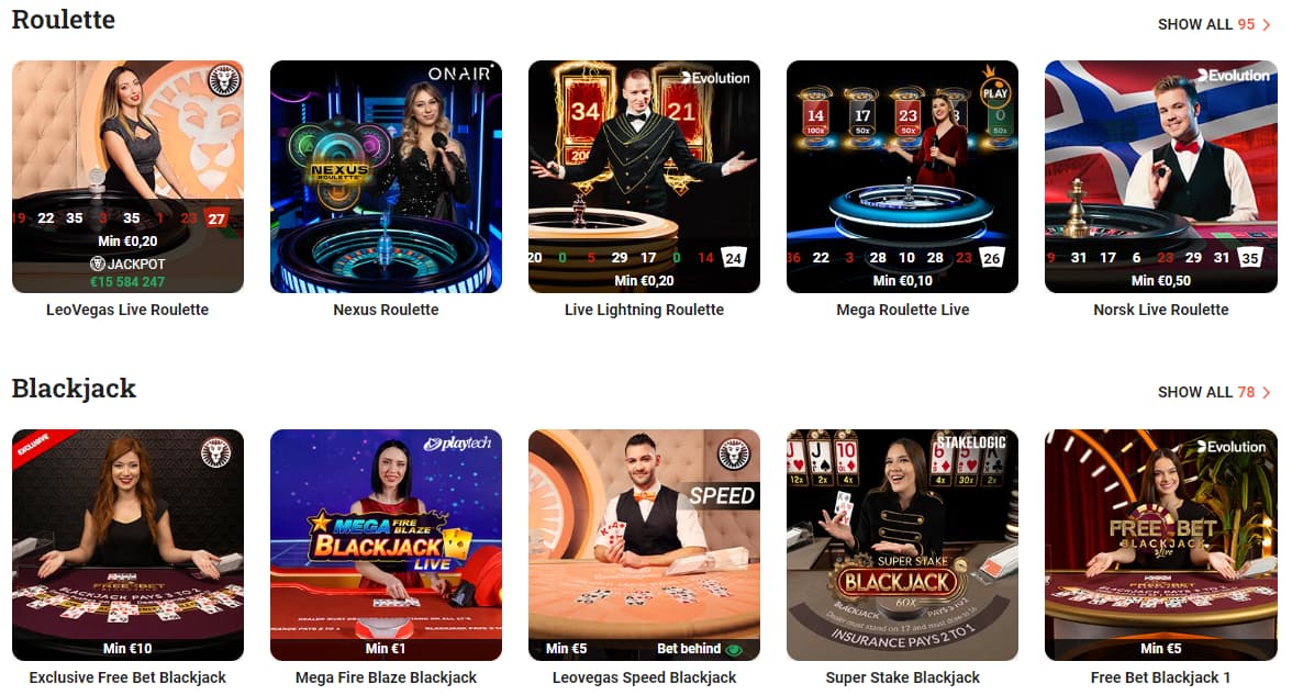 LeoVegas Casino offers an exceptional gambling experience through the provision of hundreds of live dealer games with high RTP rates