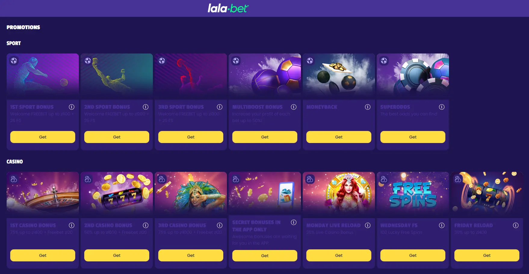 Lala Bet casino review, we can’t omit the platform’s varied bonus section