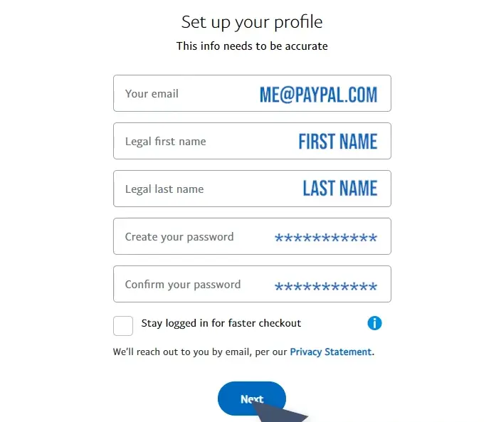 Go to PayPal's website and open a personal account